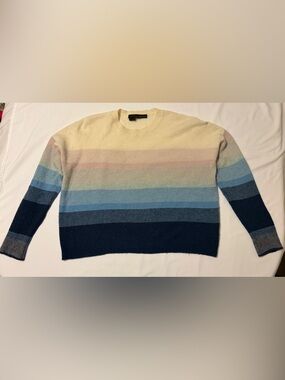 360 Cashmere Striped Crewneck Sweater in Cream, Pink, and Blue